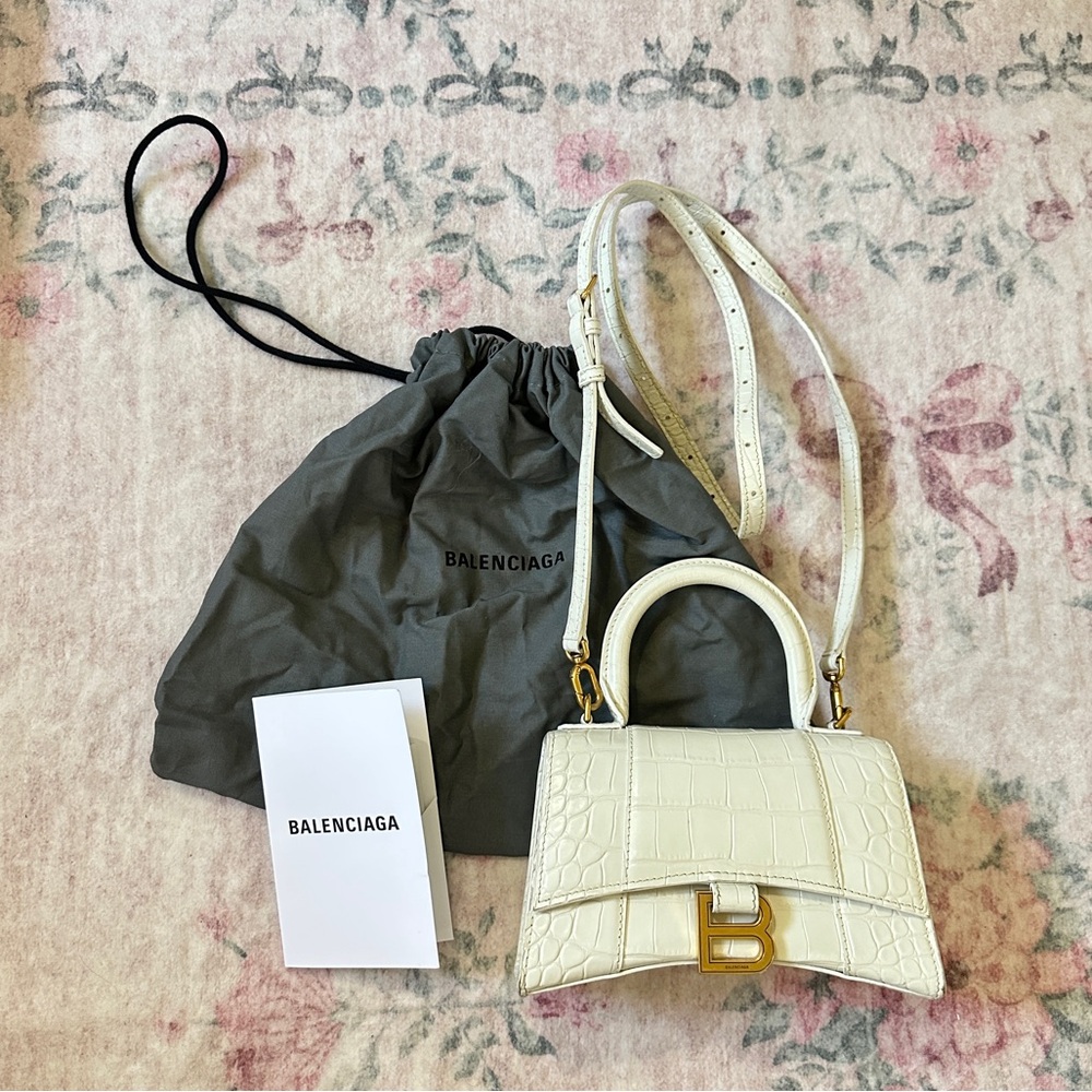 Balenciaga Hourglass XS Glossy Croc-Embossed Leather Bag